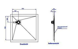 sanibel-Duschfläche PLAN A19 Typ R HDPS/ Mineralwerkstoff 900x900x45mm Sonder – Bild 2