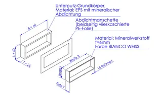 sanibel-Montagebox Wandnische m. Rahmen A19 600x300x120mm Mineralwerkstoff weiß – Bild 2