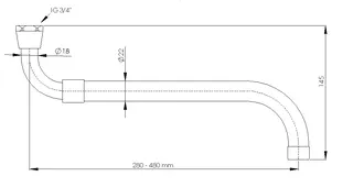 sanibel-S-Rohrauslauf flachdicht. DN 20 (3/4") ausziehbar 280-480mm Mess. verchr – Bild 2