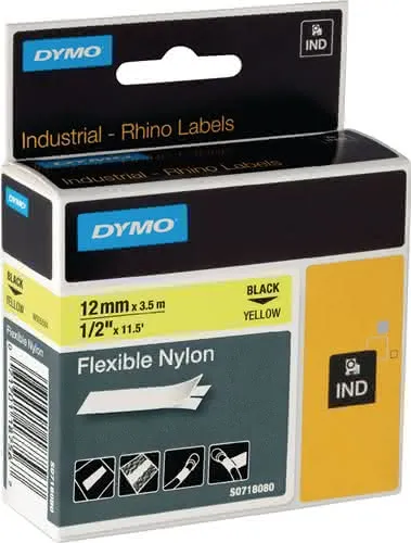 Schriftband Band-B.12mm Band-L.3,5m flexibles Nylonband schwarz auf gelb