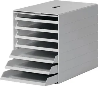 Schubladenbox 7 Schubl.m.versenkbarer Frontklappe grau H322xB250xT365mm