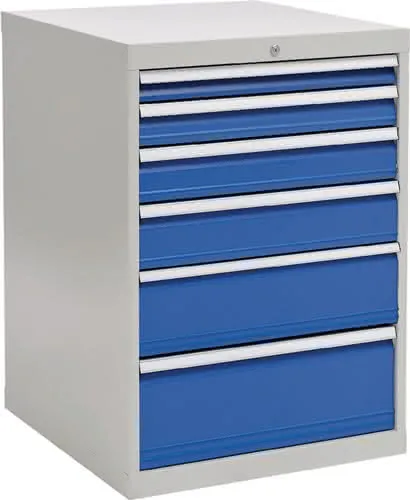 Schubladenschrank H1019xB705xT736mm lichtgrau/signalblau 6 Schubl.Vollauszug