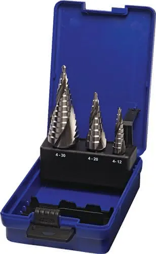 Stufenbohrersatz D.4-12/4-20/4-30mm HSS Spiralnut 3tlg.Ku.-Kass.PROMAT