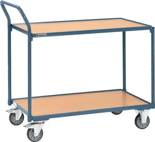 Tischwagen 2 Ladeflächen L1000xB600mm blau Trgf.300kg Schiebebügel senkrecht