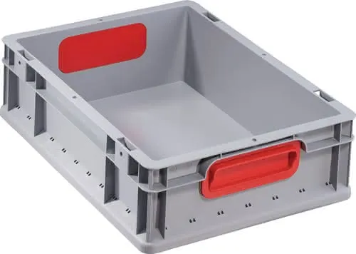 Transportstapelbehälter L400xB300xH120mm grau PP geschlossener Griff rot