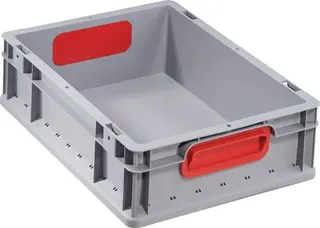 Transportstapelbehälter L400xB300xH120mm grau PP geschlossener Griff rot