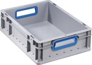 Transportstapelbehälter L400xB300xH120mm grau PP offener Griff blau