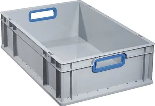 Transportstapelbehälter L600xB400xH170mm grau PP offener Griff blau
