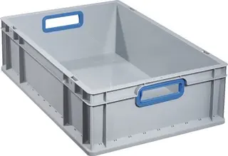 Transportstapelbehälter L600xB400xH170mm grau PP offener Griff blau