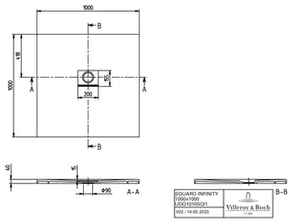 Villeroy & Boch Duschwanne Squaro Infinity 1000mmx40mm quadr Flächenbündiger Einbau AR StoneWhite – Bild 3