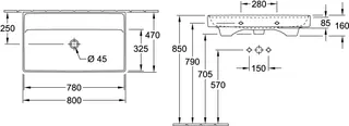 Villeroy & Boch Schrankwaschtisch Collaro 800x465mm Rechteck ohne Überlauf Weiß Alpin – Bild 2