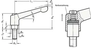 Verstellbarer Klemmhebel GN 300 d1 M 10mm l1 78mm l2 63mm AG GANTER