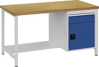 Werkbank lichtgrau signalblau B1500xH859xT750mm Buche Multipl. 40mm – Bild 3