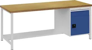 Werkbank lichtgrau signalblau B2000xH859xT750mm Buche Multipl.40mm – Bild 2
