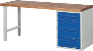 Werkbank Ser.BK 650 B2000xT700xH840mm Buche massiv lichtgrau enzianblau