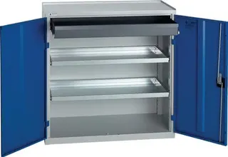 Werkzeug-/Beistellschrank H1000xB1000xT500mm 1Schubl.2BD grau/blau