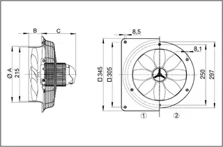 Maico Axial-Wandventilator EZS 20/4 E Stahlwandring, Wechselstrom, DN200 – Bild 4