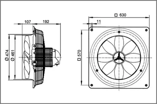 Maico Axial-Wandventilator DZQ 45/4 B quadrat. Wandplatte, Drehstrom, DN450 – Bild 5