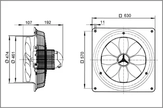Maico Axial-Wandventilator EZQ 45/4 B quadrat. Wandplatte, Wechselstrom, DN450 – Bild 5