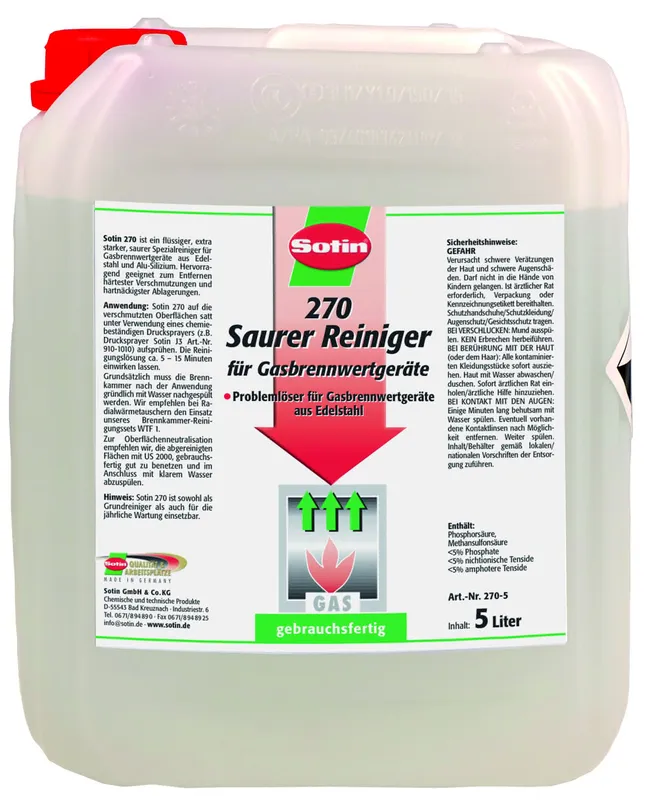 Sotin 270 Saurer Reiniger für Gasbrennwertgeräte, 5 ltr Kanister