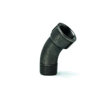 gebofittings Temperguss Gewindefittings 40 - Langer Bogen 45 - 1 1/4", schwarz