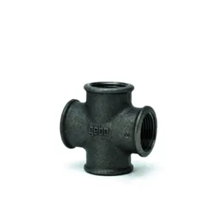 gebofittings Temperguss Gewindefittings 180 - Kreuzstück egal 1 1/2", schwarz