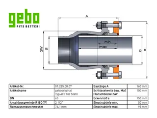 gebooriginal Temperguss-KLV Serie 225 Typ AFT 2 1/2" für Stahlrohr – Bild 2