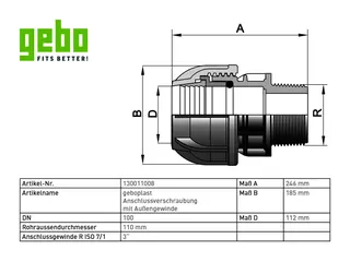 geboplast Kunststoff-Klemmverbinder Typ PA 110 x 3" mit Außengewinde – Bild 2