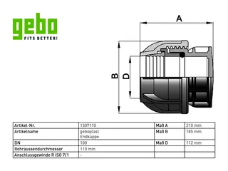 geboplast Kunststoff-Klemmverbinder Typ PEK 110mm, Endkappe – Bild 3