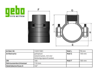 geboplast Kunststoff-Anbohrsättel Typ PANBV 110mm x 1/2", ANB mit 4 Schr. – Bild 2