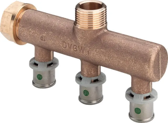 Viega Verteiler mit SC Sanfix P 2126.07 in 16mm x G3/4 - 3fach Rotguss
