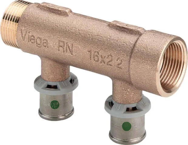 Viega Verteiler mit SC Sanfix P 2126.06 in 16mm x G3/4 - 2fach Rotguss