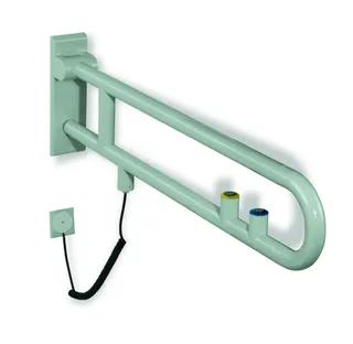 HEWI Stützklappgriff drehb. Ser 801, FKT(gelb)/WC-Spülung, L:700mm felsgrau