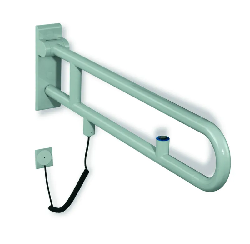 HEWI Stützklappgriff drehb. Ser 801, WC-Spülung, L:850mm lichtgrau