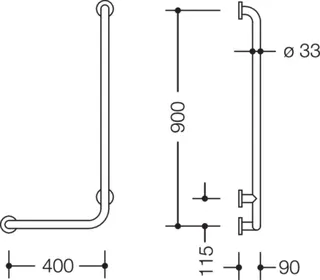 HEWI Winkelgriff Ser 805, Edelstahl, d:33mm, AM:900mm W:400mm links – Bild 5