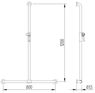 LEH T-Duschhandlauf Funktion 32/800x1200 Edelst. fingergrip pol. mit Brausehalter – Bild 2