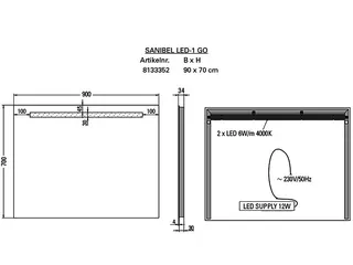sanibel Leuchtspiegel LED-1 GO A18 Lichtstreifen oben 900x700mm (BxH) – Bild 2