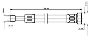 sanibel-Flex.-Schlauch Edelstahlumf. DN8 TW 10mm Rohrstutzen x 3/8"IG 500 mm lang – Bild 3