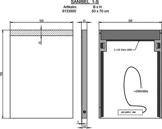 sanibel Leuchtspiegel LED-1S A18 mit satiniertem Lichtstreifen 500x700mm – Bild 2