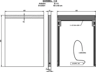 sanibel Leuchtspiegel LED-1S A18 mit satiniertem Lichtstreifen 600x800mm – Bild 2