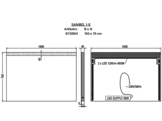 sanibel Leuchtspiegel LED-1S A18 mit satiniertem Lichtstreifen 1000x700mm – Bild 2