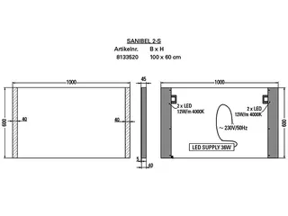 sanibel Leuchtspiegel LED-2S A18 mit satinierten Lichtstreifen L/R 1000x600mm – Bild 2