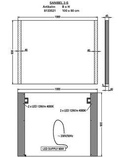 sanibel Leuchtspiegel LED-2S A18 mit satinierten Lichtstreifen L/R 1000x800mm – Bild 2