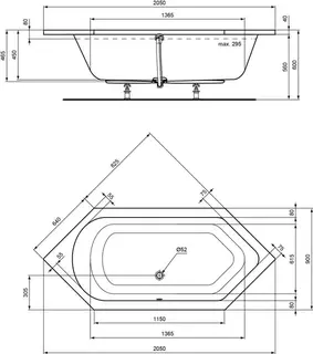 sanibel 1001-Acryl-Sechseckbadewanne A18 2050x900x450mm weiß – Bild 2