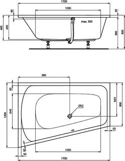 sanibel 1001-Acryl-Badewanne Trapezform A18 links 1700x1200x450mm weiß – Bild 2