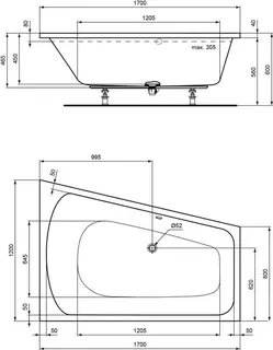 sanibel 1001-Acryl-Badewanne Trapezform A18 rechts 1700x1200x450mm weiß – Bild 2