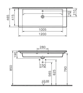 Möbel-Waschtisch 1200x465mm m.HL m. ÜL. 1 Hahnloch aktiv4YOU 2.0, 1 Becken, weiß – Bild 2