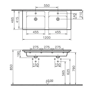 Möbel-Waschtisch 1200x465mm m.HL m. ÜL. 2 Hahnloch aktiv4YOU 2.0, 2 Becken, topweiß – Bild 2