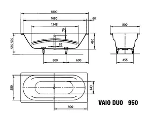 Kaldewei Badewanne VAIO DUO Mod.950,1800x800mm, pergamon – Bild 2