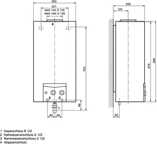 Vaillant WW-Geyser atmoMAG 144/1 I LL Gas-Durchlaufwasserh. für Kaminanschluß – Bild 2